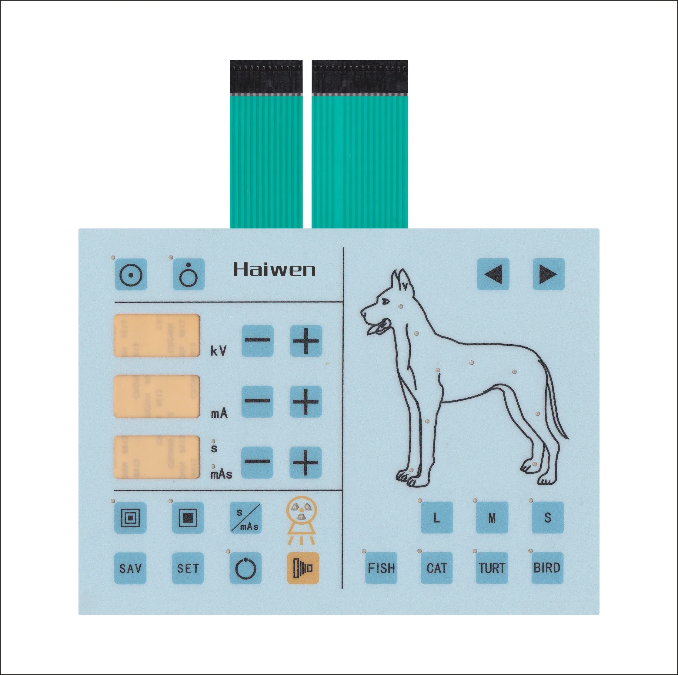 Hiwen emboss LCD display Mylar membrane switch with LED lights