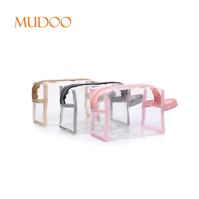 Transparent PVC Waterproof Clear Pink Makeup Bag with Handle