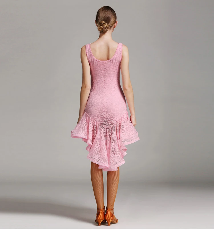 MY-S8022 Lace Irregular Sweep Dancing Dress Women Ladies Adult Latin Rumba Cha Cha Samba Ruffled Dress Costume Performance Wear