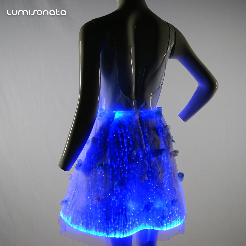New fiber optic clothing elegant women plus size luminous glowing in the dark prom party dress