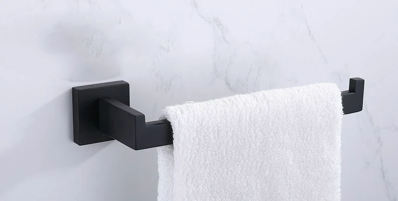 Premium Stainless Steel Matte Black Hand Towel Holder Heavy Duty Wall Mounted Square Hand Towel Ring Towel Bar for Bathroom