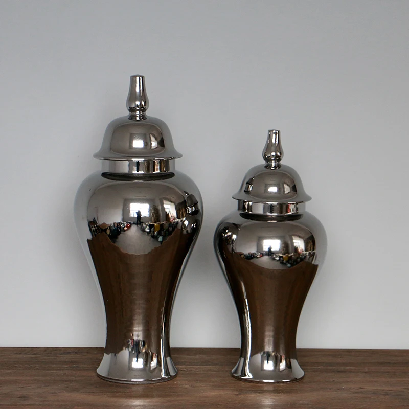 Gold/silver hand printed Chinese ceramic storage jar decorative porcelain Ginger jar