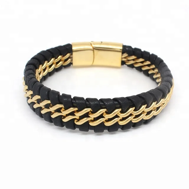 Yudan Jewelry New Model Mens Bracelet leather and gold bracelet