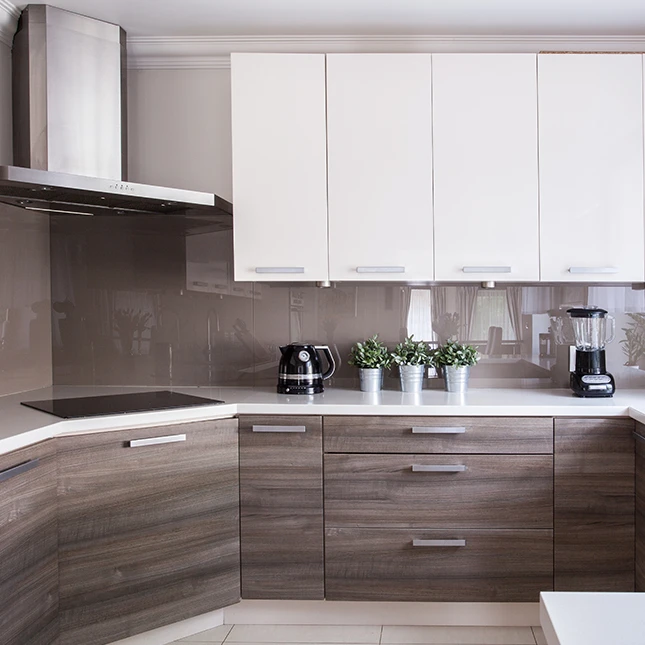 Shandong Factory hot sale luxury kitchen cabinet wood material flat pack red color for sale