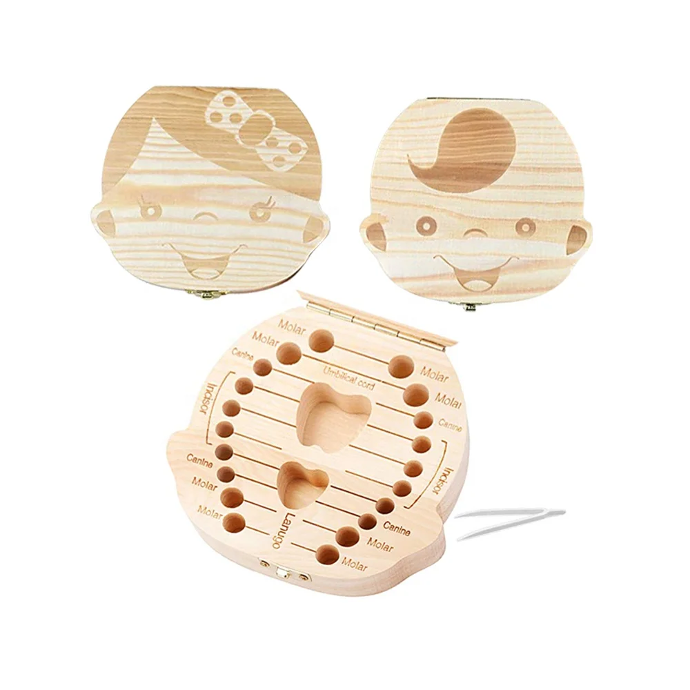 
Factory sale customizable boy girl milk teeth storage box Wood Baby Tooth Box 