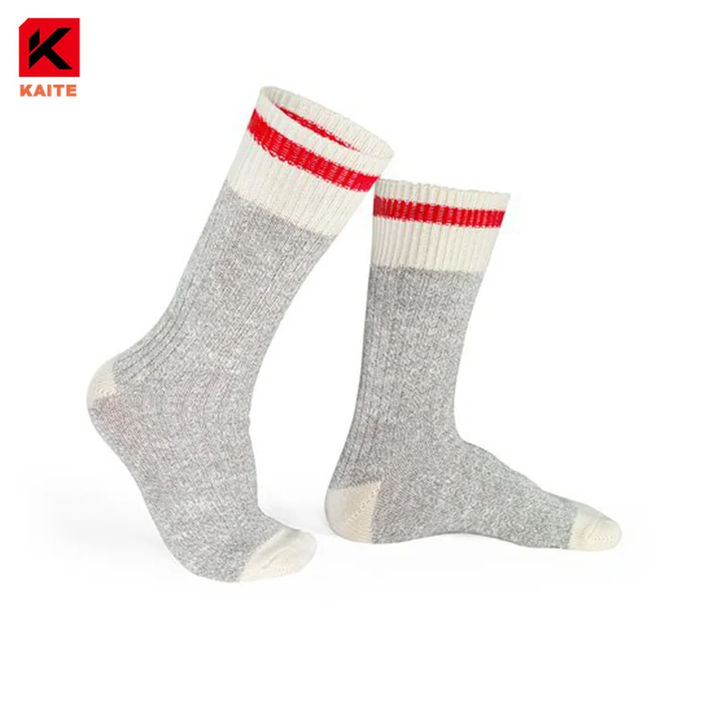 grey wool socks with stripe thick winter heated hiking socks alpacas cashmere merinos wool Acrylic work sock for men
