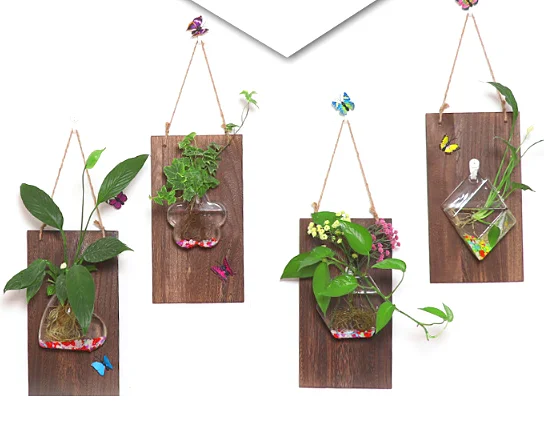 Домашний декор, настенная подвесная ручная выдувная зеленая стеклянная ваза для цветов