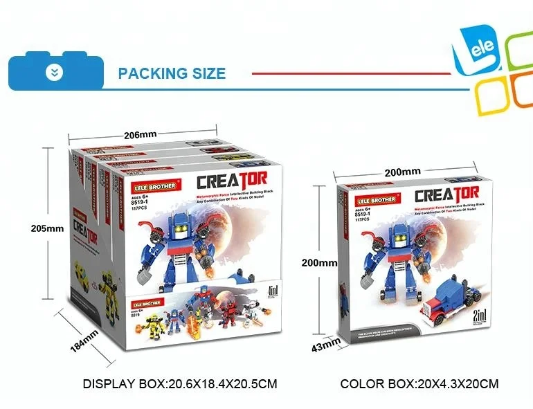 LELE BROTHER Hot Selling STEM 4-in-1Robot Car Transform Blocks Lele Brother Bricks Toy