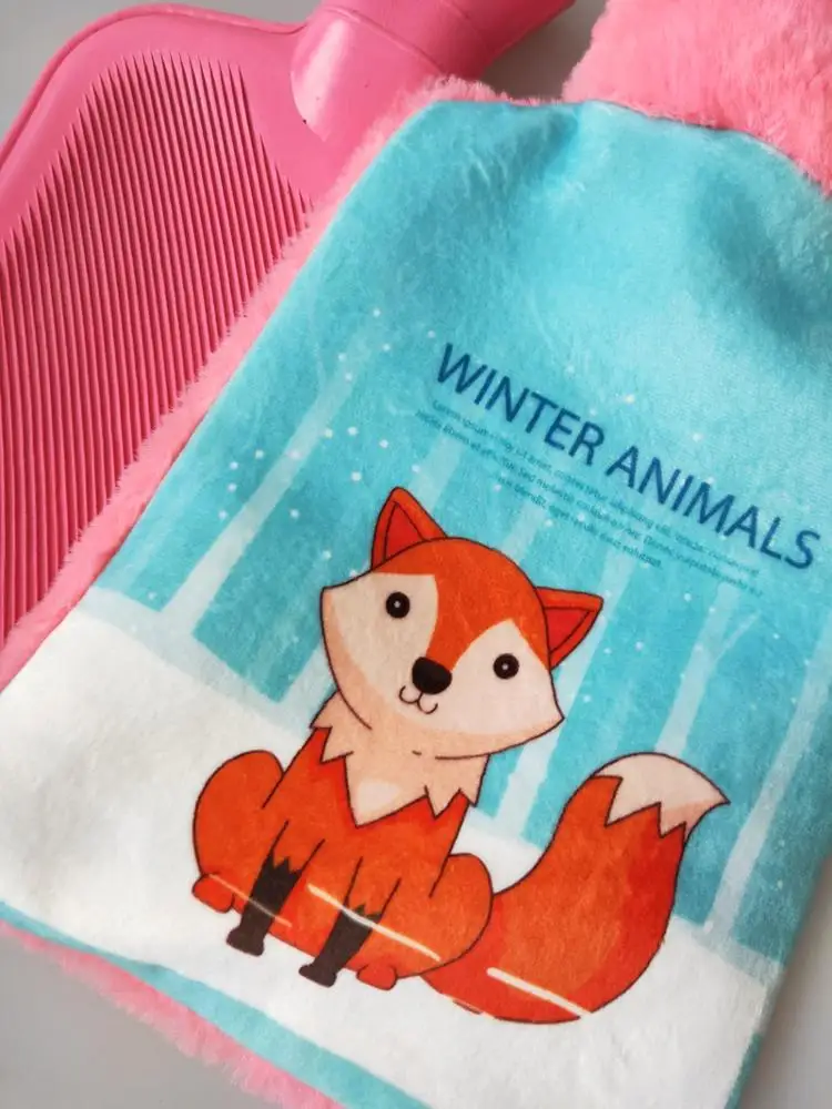 
personal printing on soft plush cover for BS quality rubber hot water bottle 