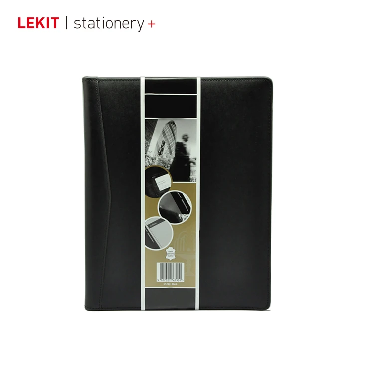 Manufacture A4 A5 Customized PU Leather Folder with Notepad Pouch Black Folder Menu Office Supplies