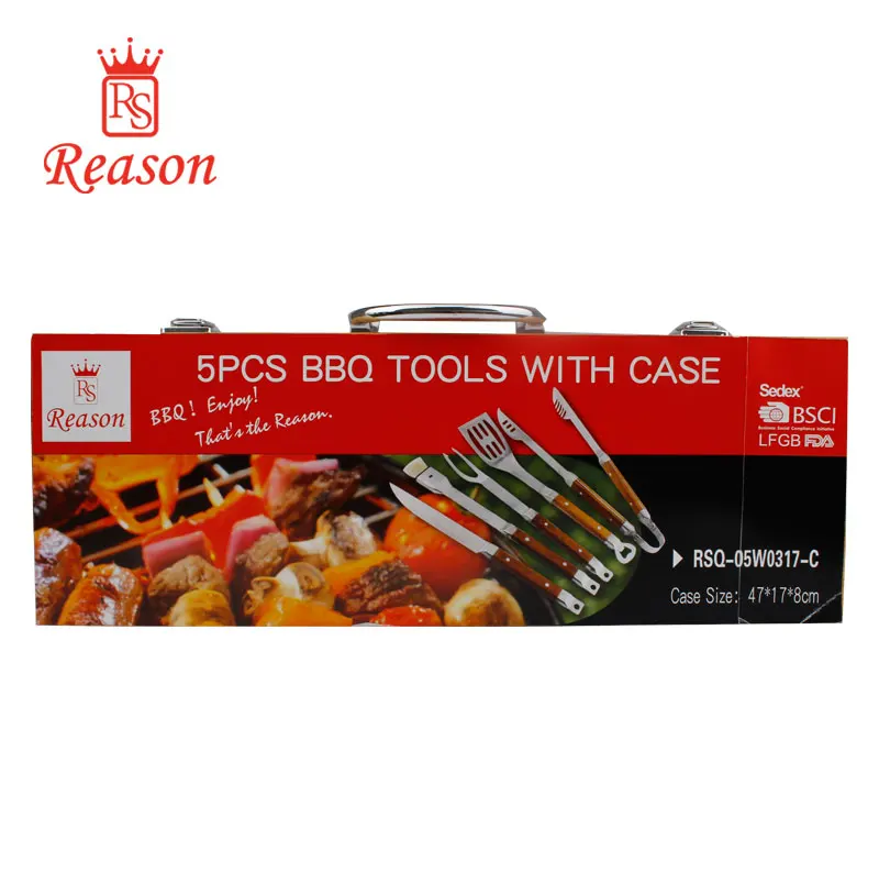 Outdoor BBQ Grill Tools With Bamboo Handle In Portable Wooden Case