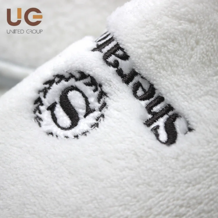 Yangzhou United Factory Latest Design Brand Hotel Use White Cotton Coral Velvet Fabric Custom Logo Cheap Wholesale Slippers