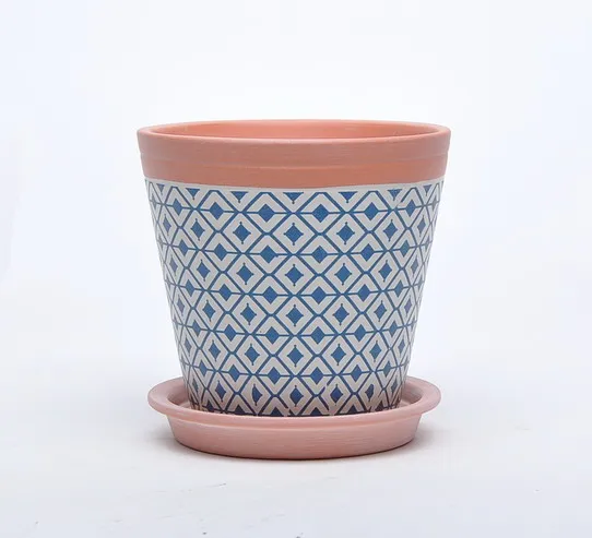 Custom style indoor cheap gridding succulent plant flower pot in terracotta with saucer