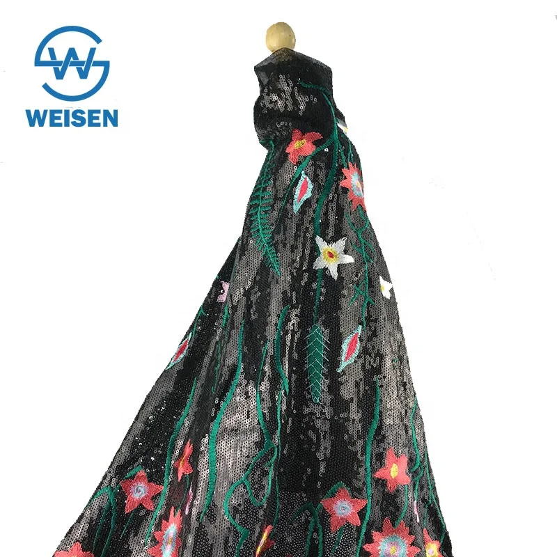 Wholesale Embroidery Design Ombre 3mm Dress Pattern Flower Sequin Fabric