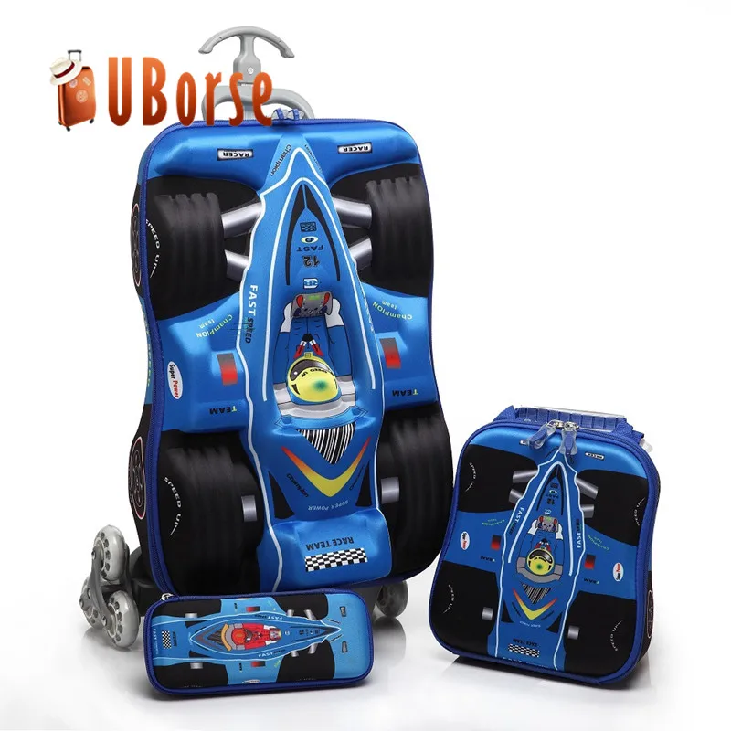 
16' 3D carton kids school bag set children trolley luggage case 