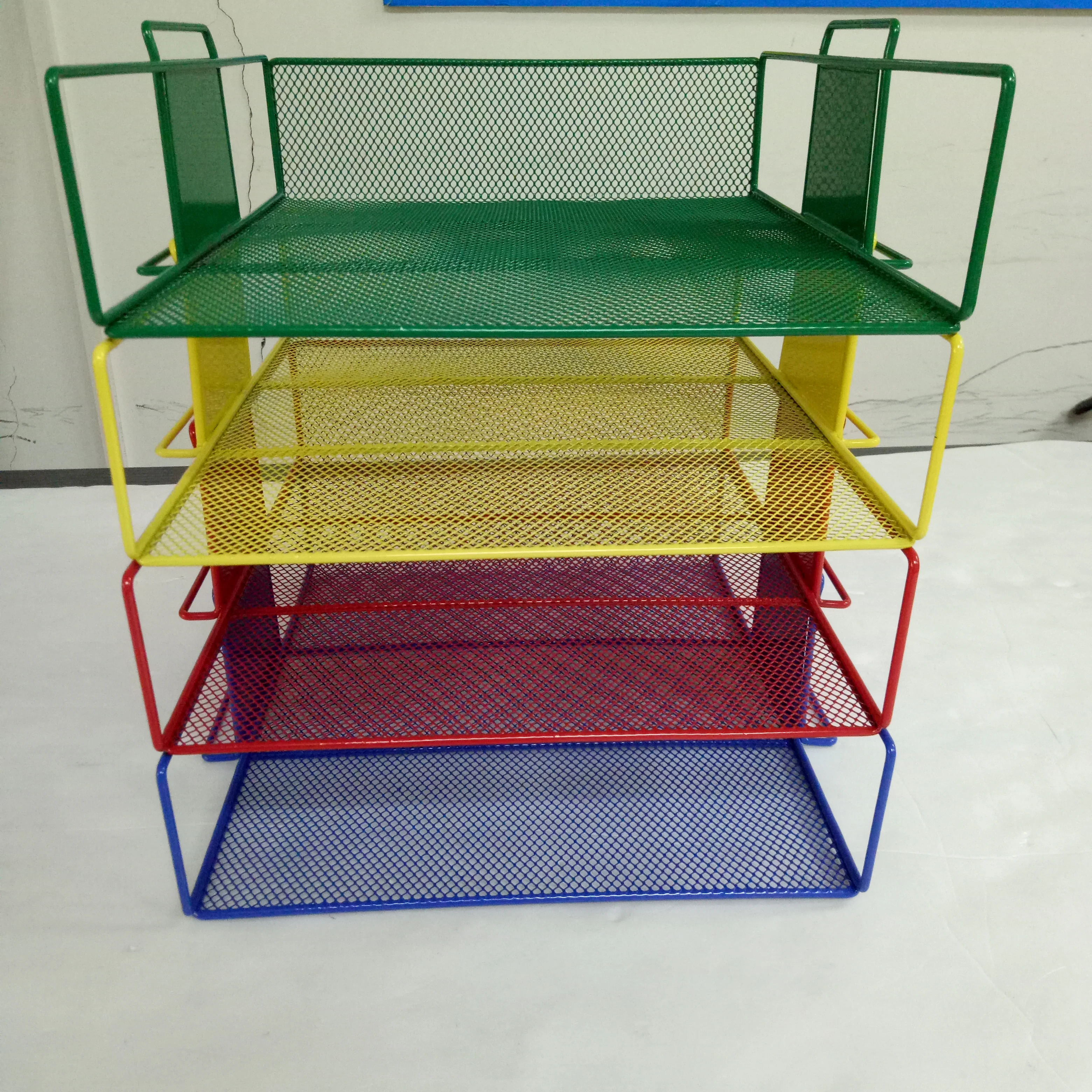 
Hot Sale Office desk organizer 4 tier mesh paper file document stackable letter tray 