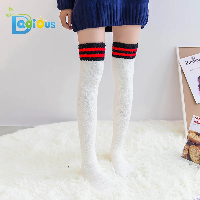Original Cute Women Adult Stockings Hot Teen Girls Fuzzy Socks Knee socks Stripe Knee High Sock