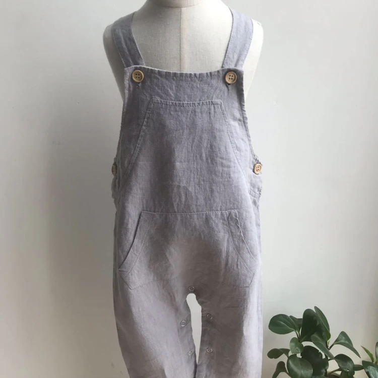 Organic linen overalls baby clothes,Summer strap jumpsuit pure linen clothes suspender pants