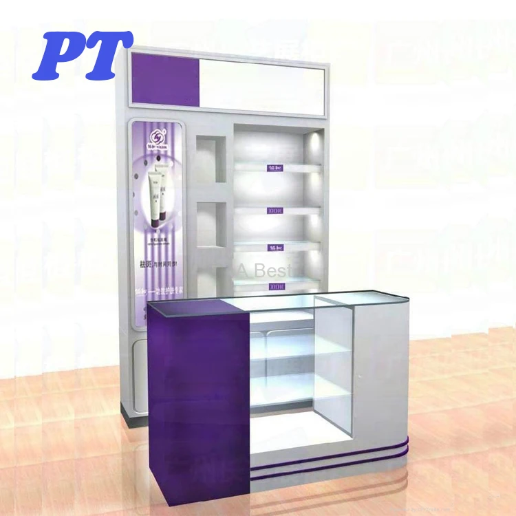 New makeup display wall glass shelves sales cosmetic counter