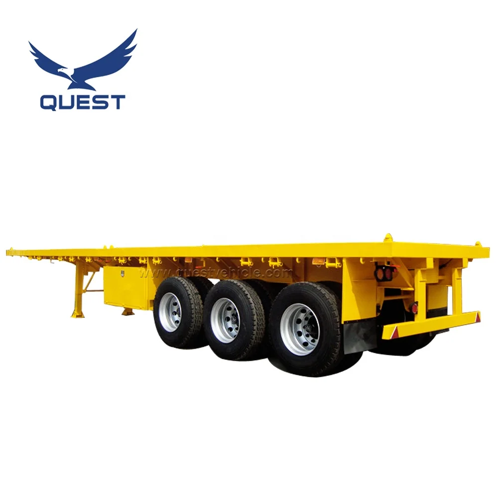 QUEST Tri-Axles 20ft 40feet 50Ton flat bed chassis Flatbed 40 Ft Container Semi Trailer For Sale
