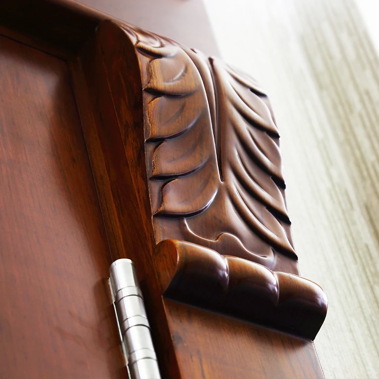 Prettywood Villas Exterior Custom Design Main Entrance Carved Timber Solid Wooden Doors