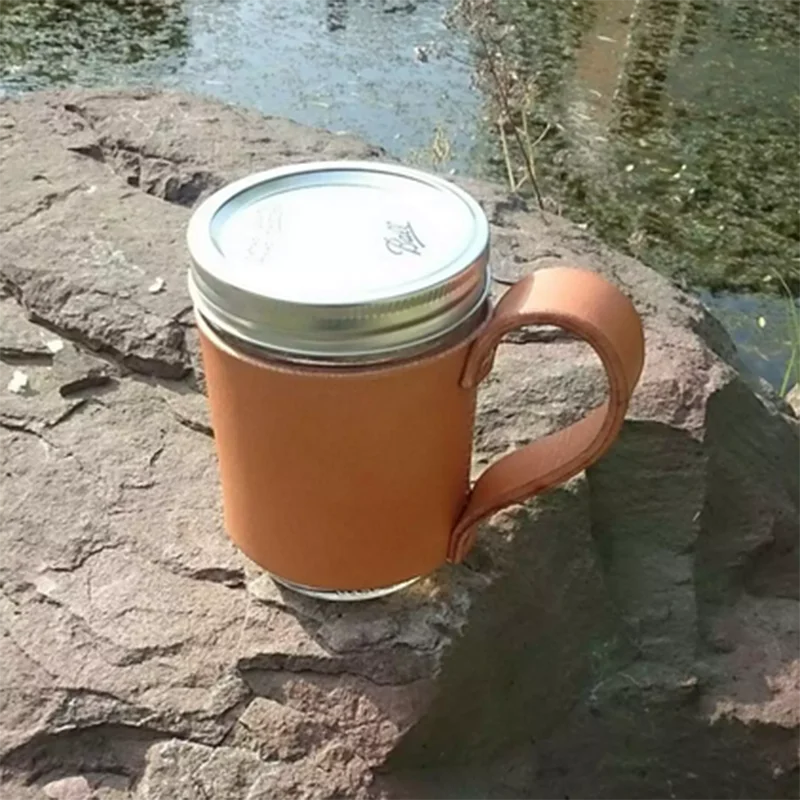 Real Tanned Leather Drink Cooler Cup Holder Coffee Sleeve