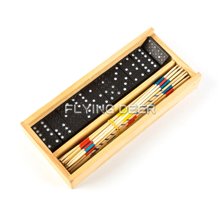 Children Games 2 In 1 Wooden Domino And Mikado Game Set