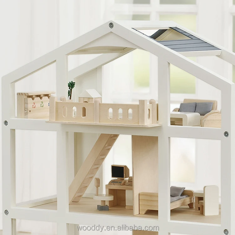 2022 New Furniture wooden toys Petend Play Game Kids Big Wooden Doll House For Children