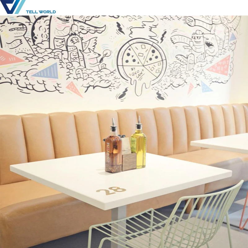 
Fast food chinese acrylic solid surface restaurant dinning table and chairs 