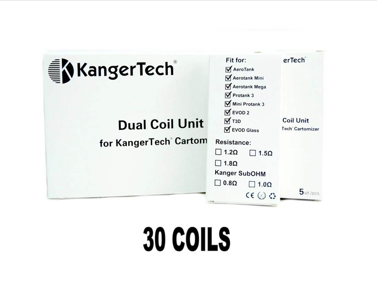
Free Shipping!! Original Kanger New Dual Coil for eVod Glass T3D Protanks Series 0.8ohm 1.0ohm1.5ohm 