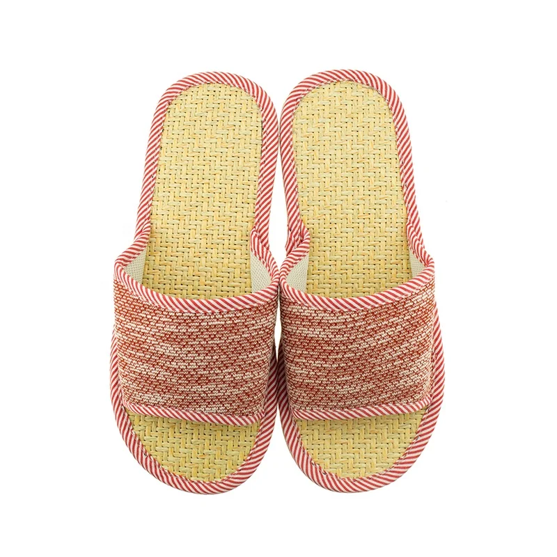 Wholesale fancy Japanese style indoor unisex bedroom slippers with straw mat insole