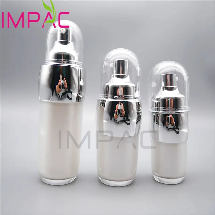 Luxury airless serum pump bottle with silver vacuum pump for cosmetics