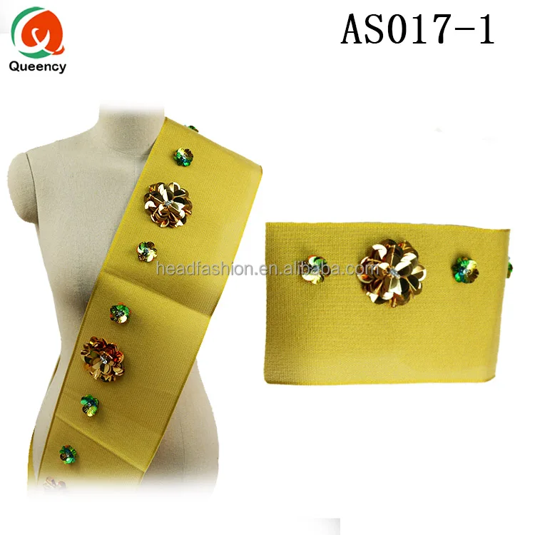 Queency Heavy Handmade Sequins Flower African Aso Oke Gele Fabric Gele Headtie
