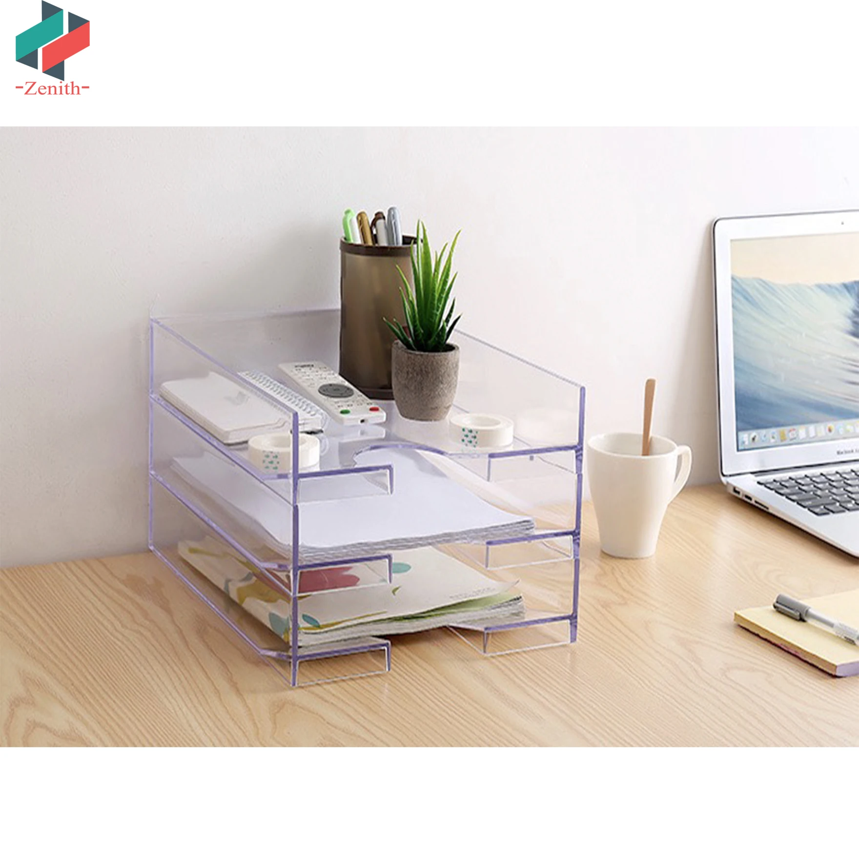 ZNS00004 Stacking Clear Plastic Desktop Office Organizer Letter Mail Document Paper File Tray
