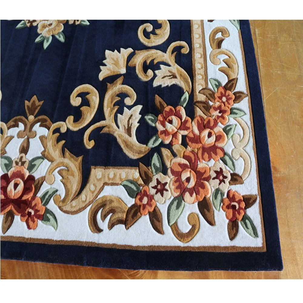 Navy Blue Floral Carpet Cut Pile Luxury Carpet Living Room Rugs