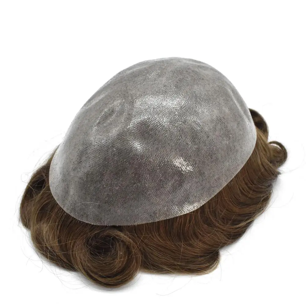 Лидер продаж, мужской парик из искусственной кожи, мягкая кожа, замена системы человеческих волос, прочные мужские шиньоны