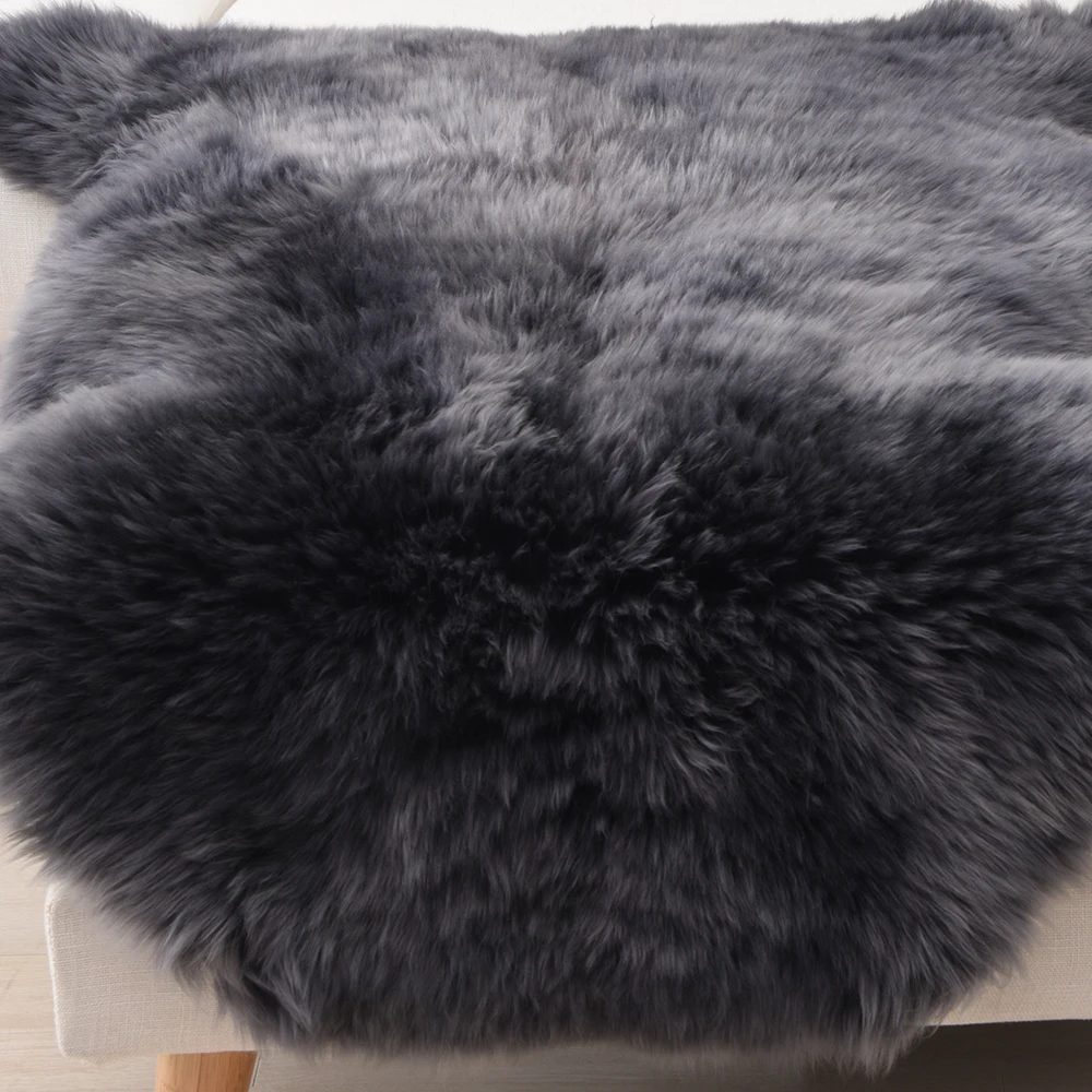 OGLAND Natural Fur Fluffy Long Wool Carbon Black Genuine Sheepskin Rug 2x3,  Single Pelt Luxury Authentic Fur Area Rug
