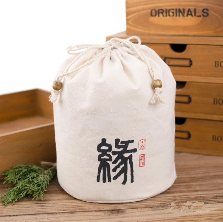 custom Natural Linen round Bread Bags Reusable Food Storage cotton cloth drawstring circular canvas bucket packaging bag