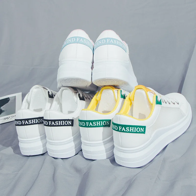 
Female Students PU Leather Candy Color Lace-Up Flat Breathable Sneakers 