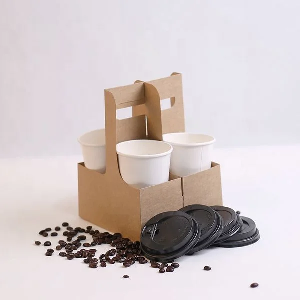 Kraft disposable paper cup holder, carriers for 2 cups and 4 cups