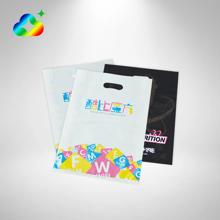 Customized Reusable Foldable Shopping Gift Packaging Die Cut Handle Plastic Bags With Handle Logo Print