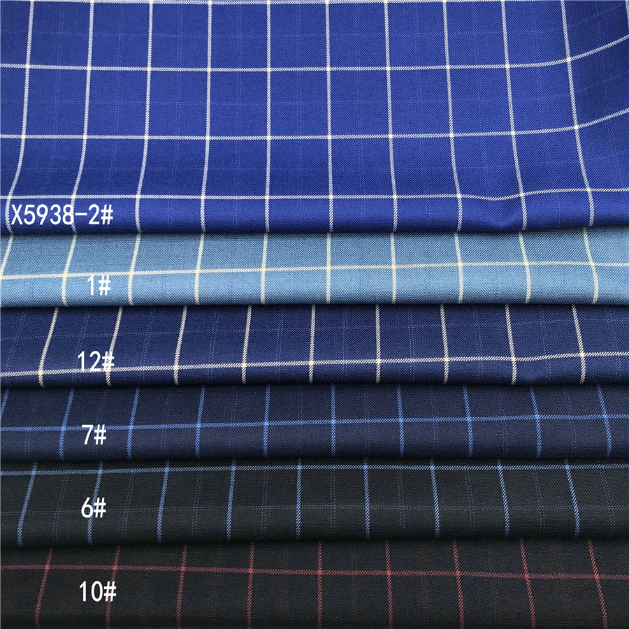 Wholesale Rayon 20% Polyester 80% TR material bule navy checked pattern thin cloth suiting mens suit pant trouser blazer fabric