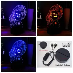 3D Night Light Cute Cartoon Elsa Princess Girl Head RGB 3 Color Change Atmosphere Bedside Light Kids Girl Gift Free Shipping