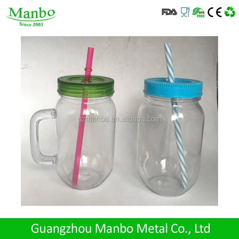 Factory Custom Ball BPA Free Plastic Mason Jar With Handle And Lids