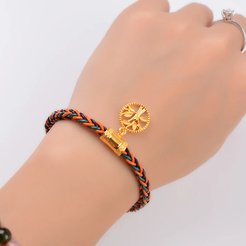 LONGJIE wholesales 925 silver Tree of life  rope bracelet handmade leather braided bracelet for woman