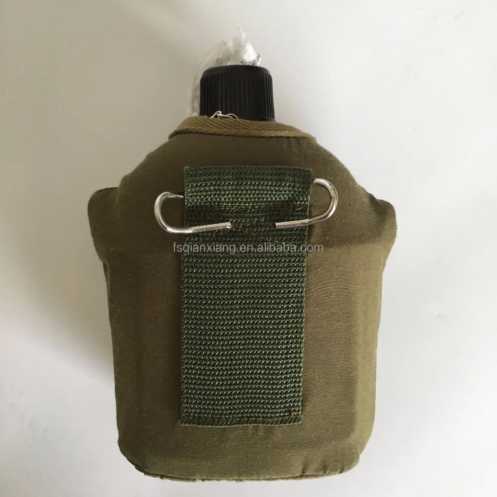 Exercise and fitness Green Aluminum field water canteen with aluminum cup and pouch