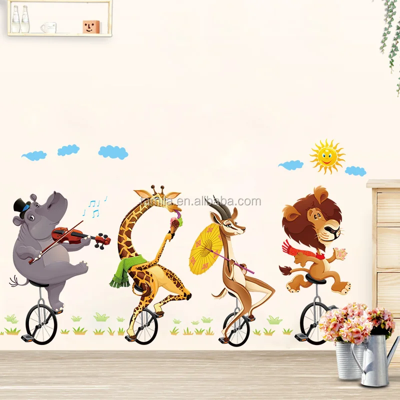Removable Kids living room sofa decor cartoon animal circus wall stickers for baby room decor