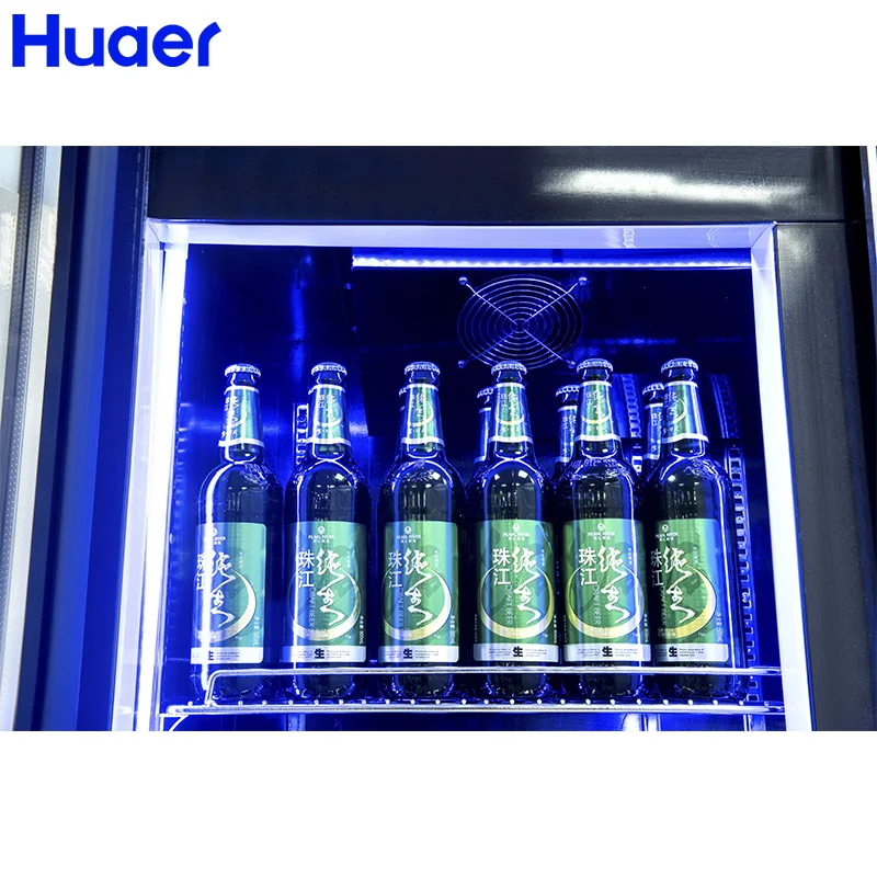 LED blue light clear glass door refrigerator mini beer fridge