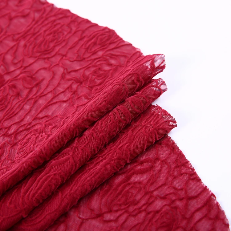 
High quality custom red floral design polyester african flock fabric for garments 