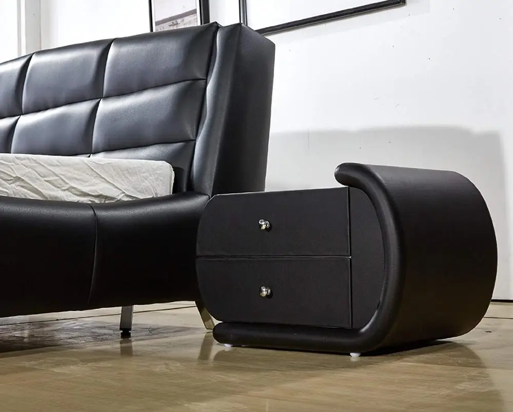 Upholstered Faux Leather Right Facing Nightstand with Chrome Drawer bedside table